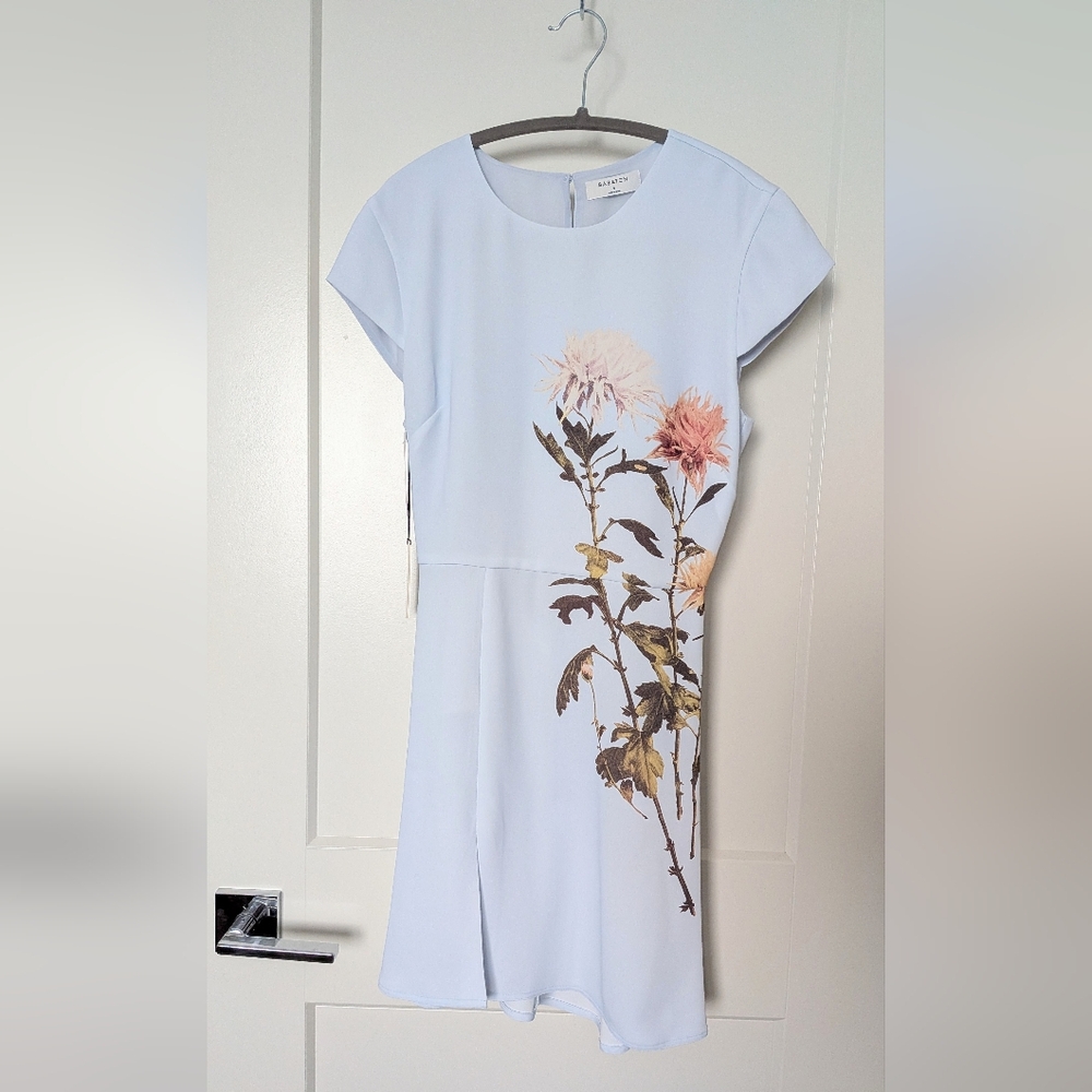 NWT Babaton Hamptons Glimmer Light Blue Slit Floral Midi Dress 2 *PLEASE READ